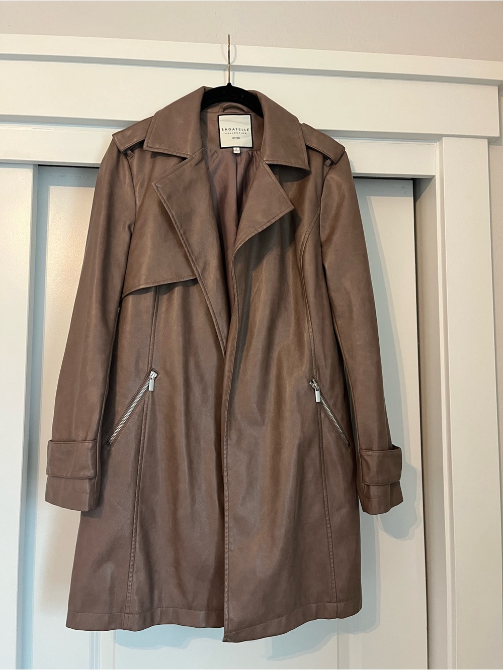 Bagatelle Taupe Leather Trench Coat - Women